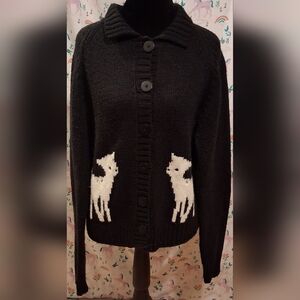 EUC RARE Vintage Y2K Ines De La Fressange Uniqlo Deer Fawn Cardigan Sweater SZ L